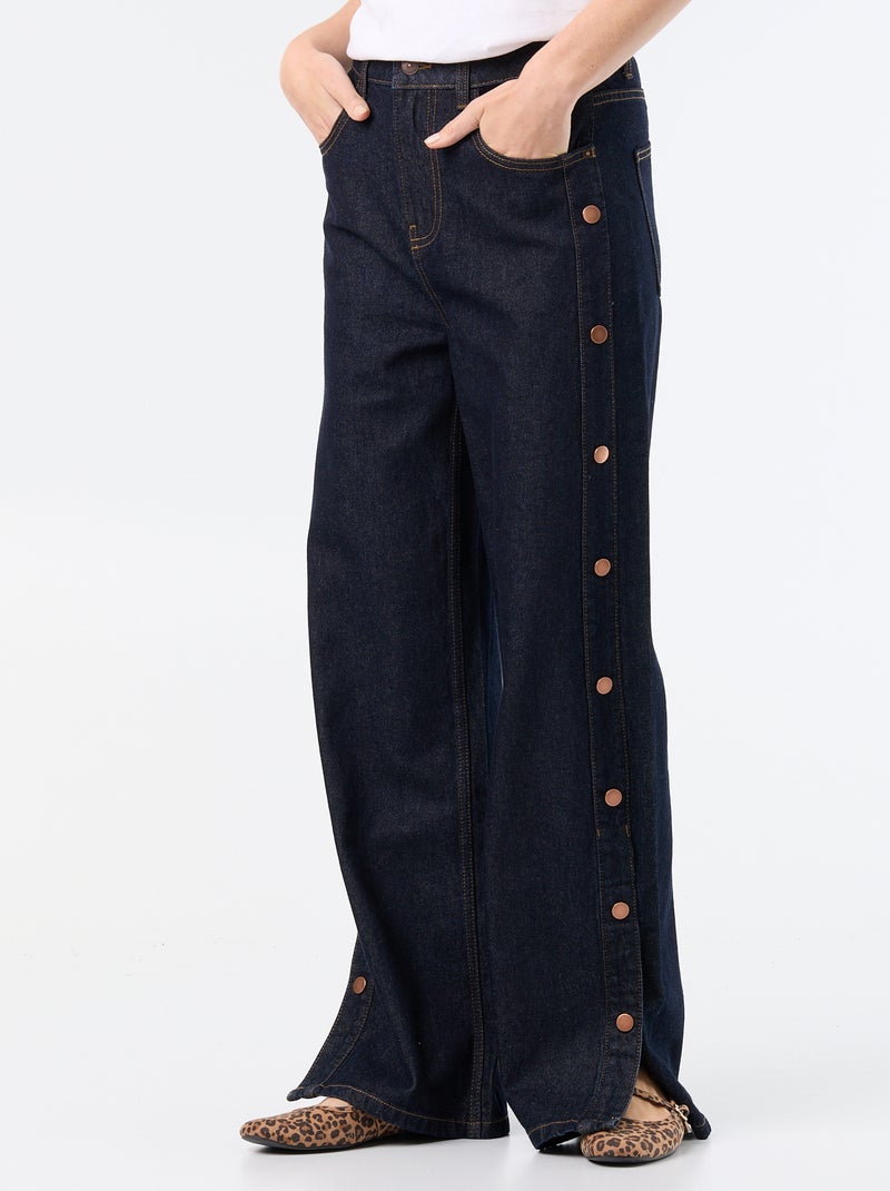 Jean wide leg / coupe large avec pressions factices sur les côtés Bleu - Kiabi