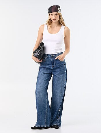 Jean wide leg / coupe large avec pressions factices sur les côtés