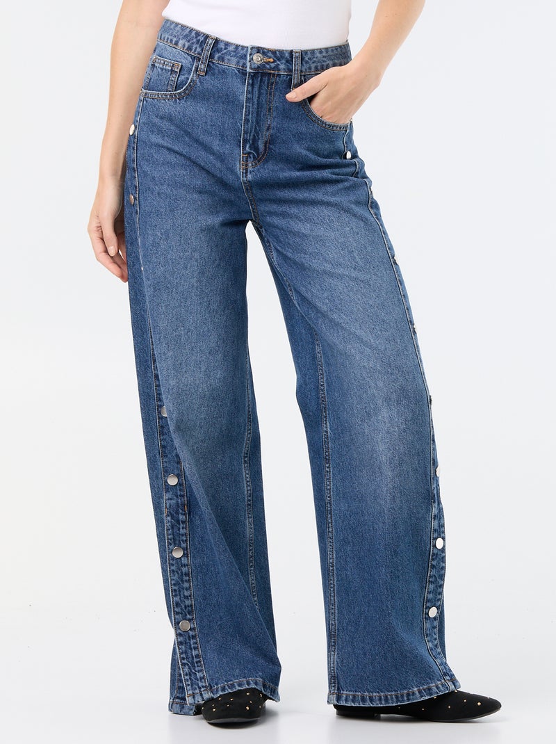 Jean wide leg / coupe large avec pressions factices sur les côtés Bleu - Kiabi