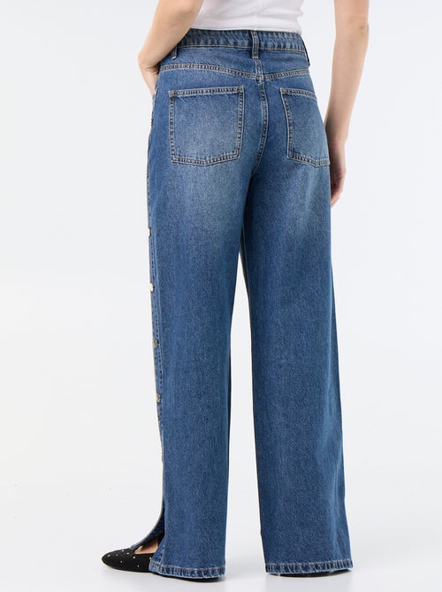 Jean wide leg / coupe large avec pressions factices sur les côtés - Kiabi