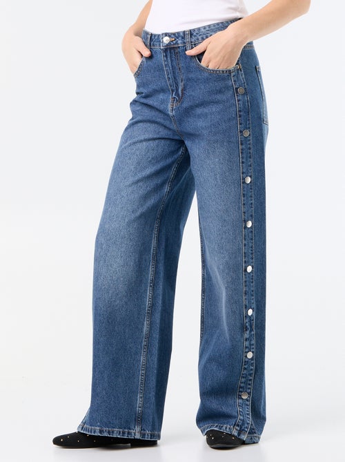 Jean wide leg / coupe large avec pressions factices sur les côtés - Kiabi