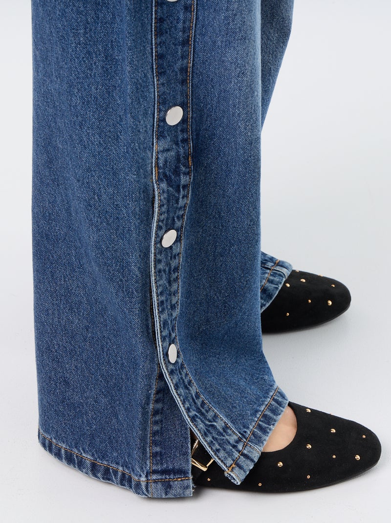 Jean wide leg / coupe large avec pressions factices sur les côtés Bleu - Kiabi