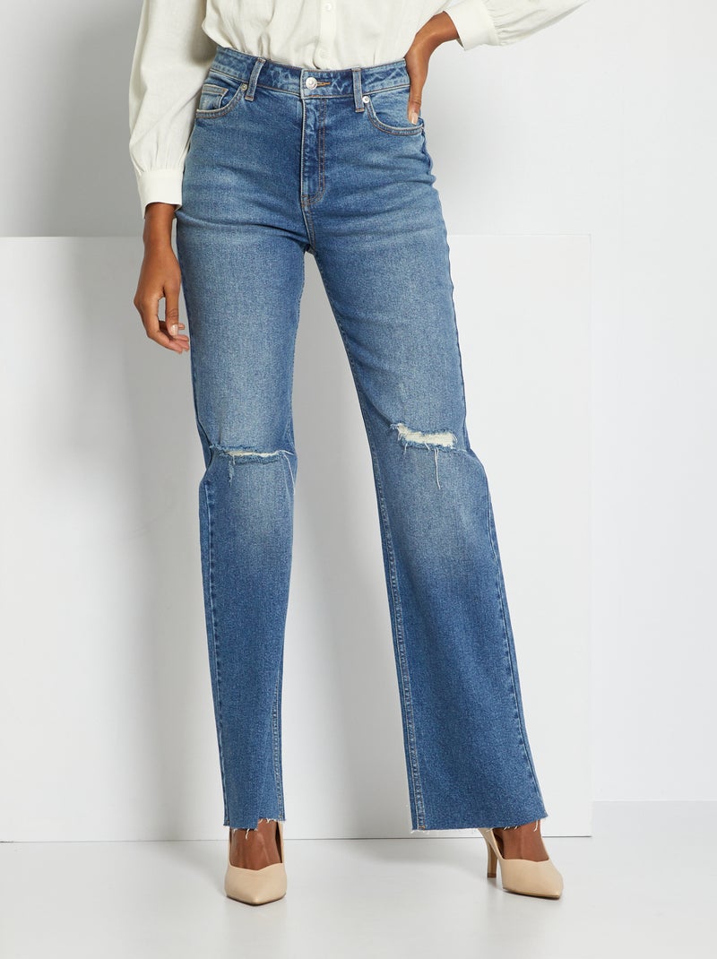 Jean wide leg effet troué L32 bleu stone - Kiabi