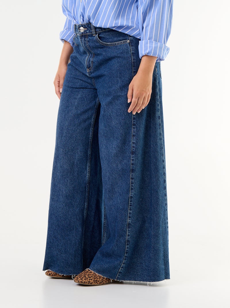 Jean wide leg et bord à cru Bleu - Kiabi