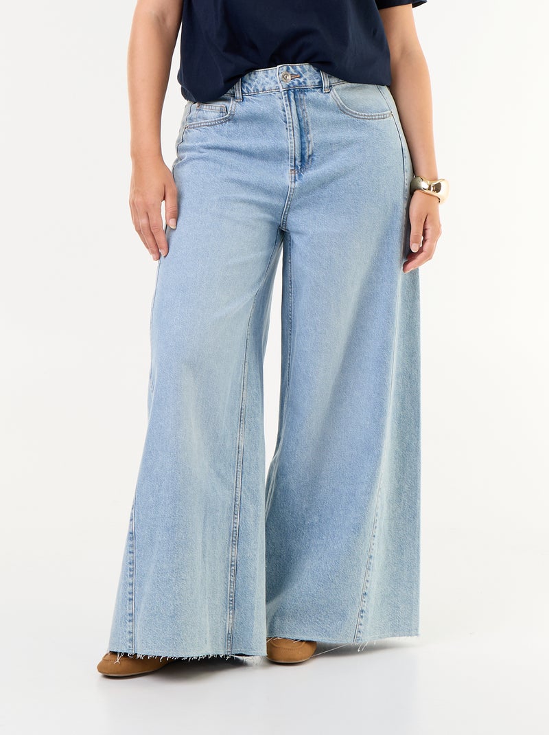 Jean wide leg et bord à cru Bleu - Kiabi
