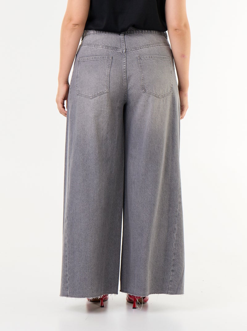 Jean wide leg et bord à cru Gris - Kiabi