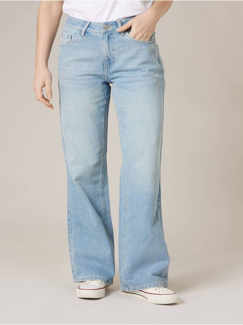 Jean wide leg femme 100% coton 'Deeluxe' Bleu ciel - Kiabi