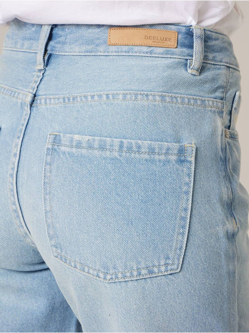 Jean wide leg femme 100% coton 'Deeluxe' Bleu ciel - Kiabi