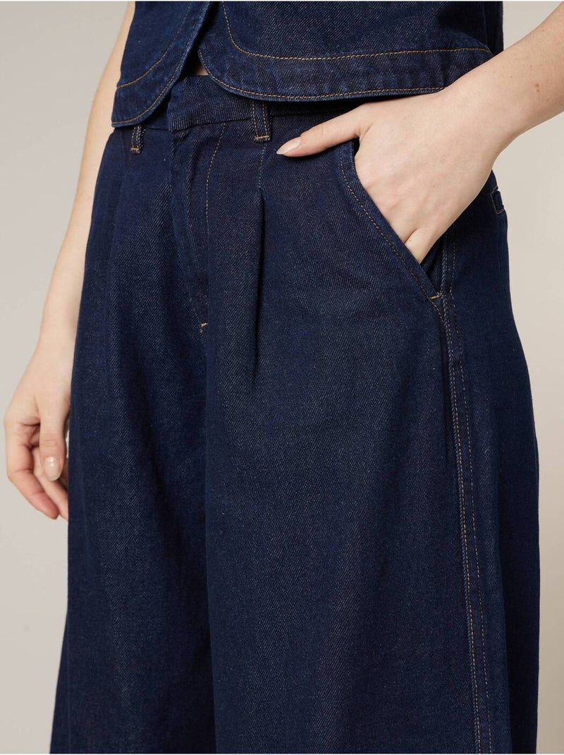 Jean wide leg femme en 100% coton 'Deeluxe' Bleu foncé - Kiabi