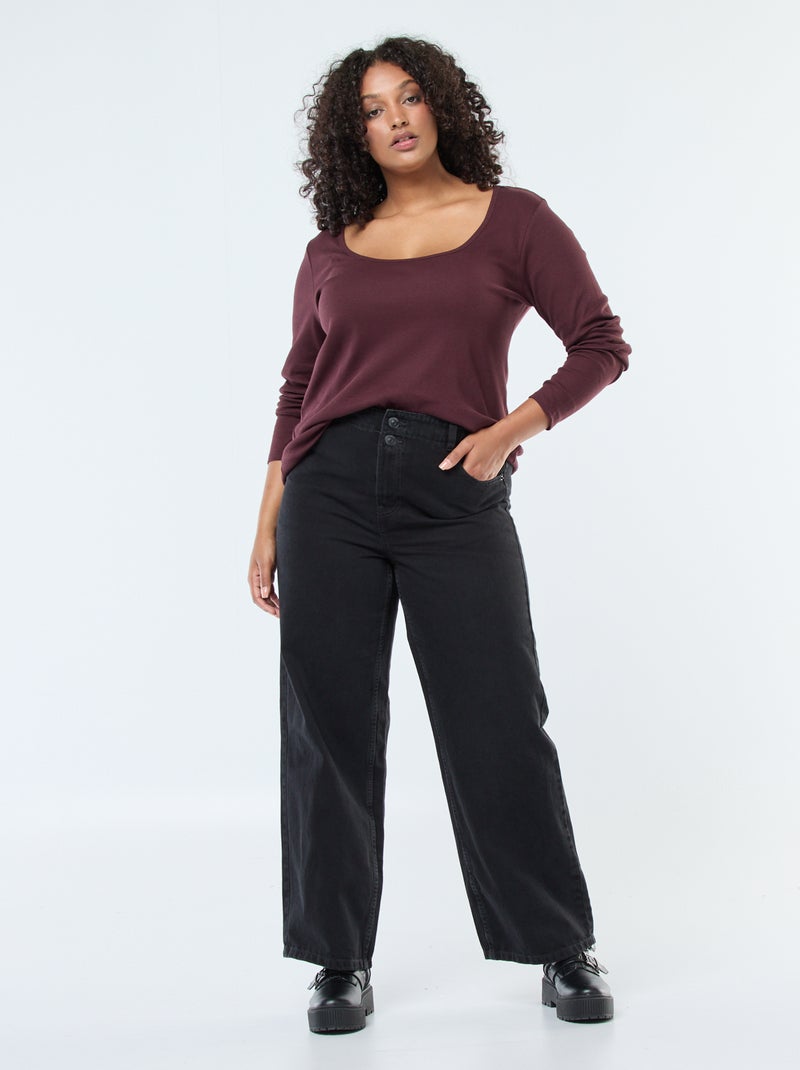 Jean wide leg fit / coupe large et taille élastique Gris - Kiabi