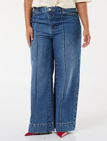 Jean wide leg taille haute avec plis devant