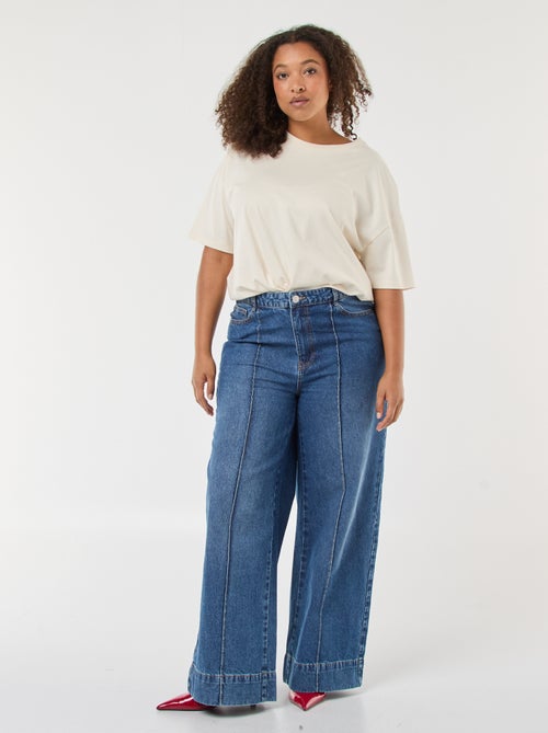 Jean wide leg taille haute avec plis devant - Kiabi