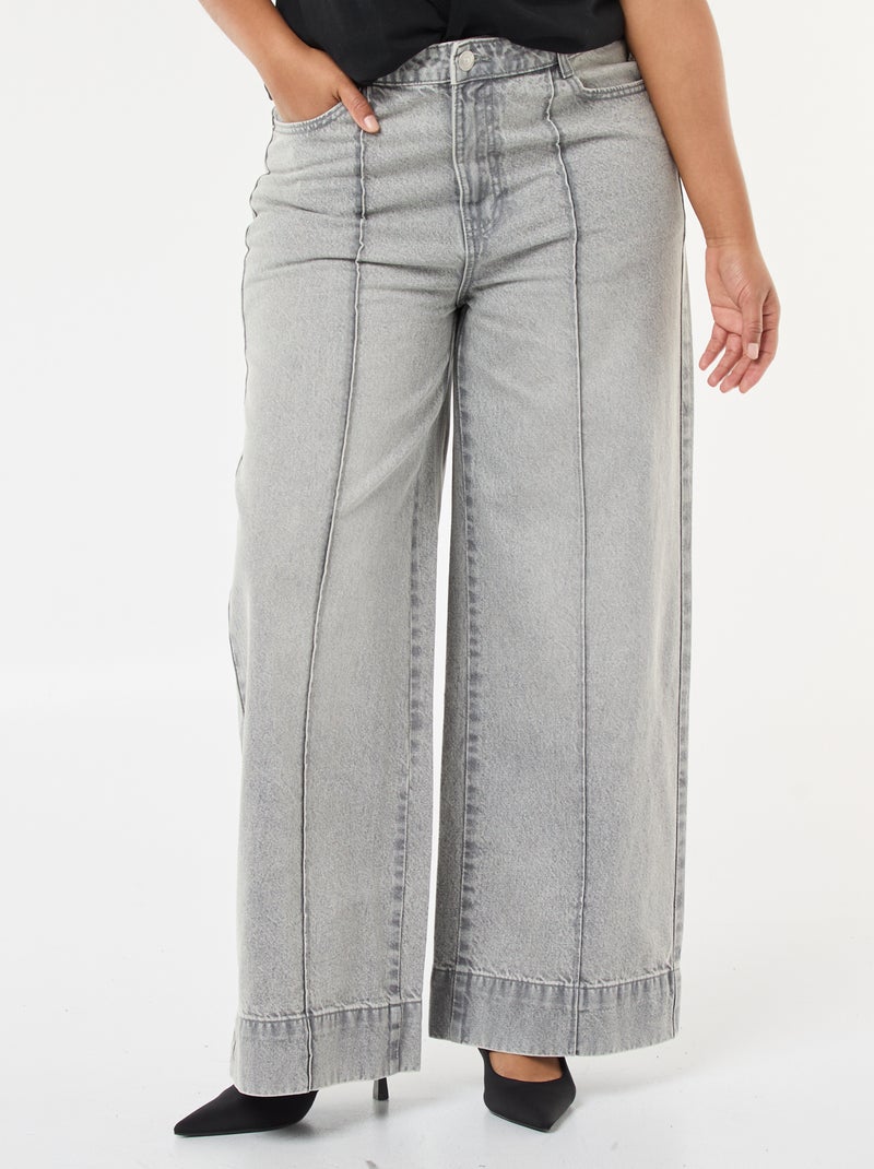 Jean wide leg taille haute avec plis devant Gris - Kiabi