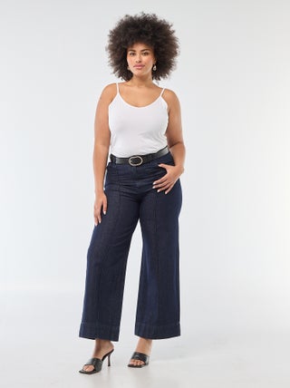 Jean wide leg taille haute avec plis devant