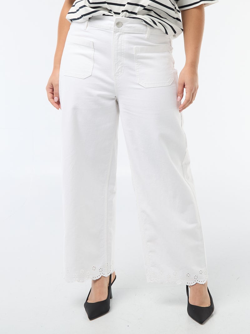 Jean wide leg taille haute avec poches plaquées devant et au dos Blanc - Kiabi