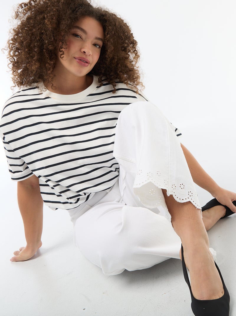 Jean wide leg taille haute avec poches plaquées devant et au dos Blanc - Kiabi