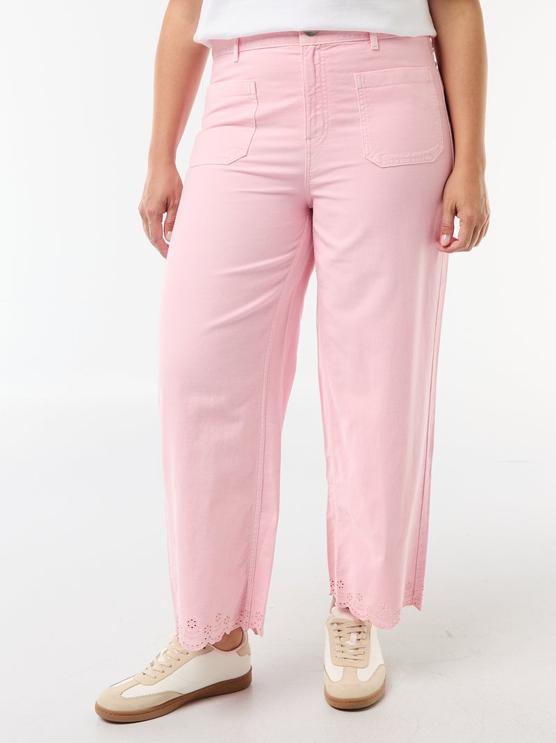 Jean wide leg taille haute avec poches plaquées devant et au dos Rose - Kiabi