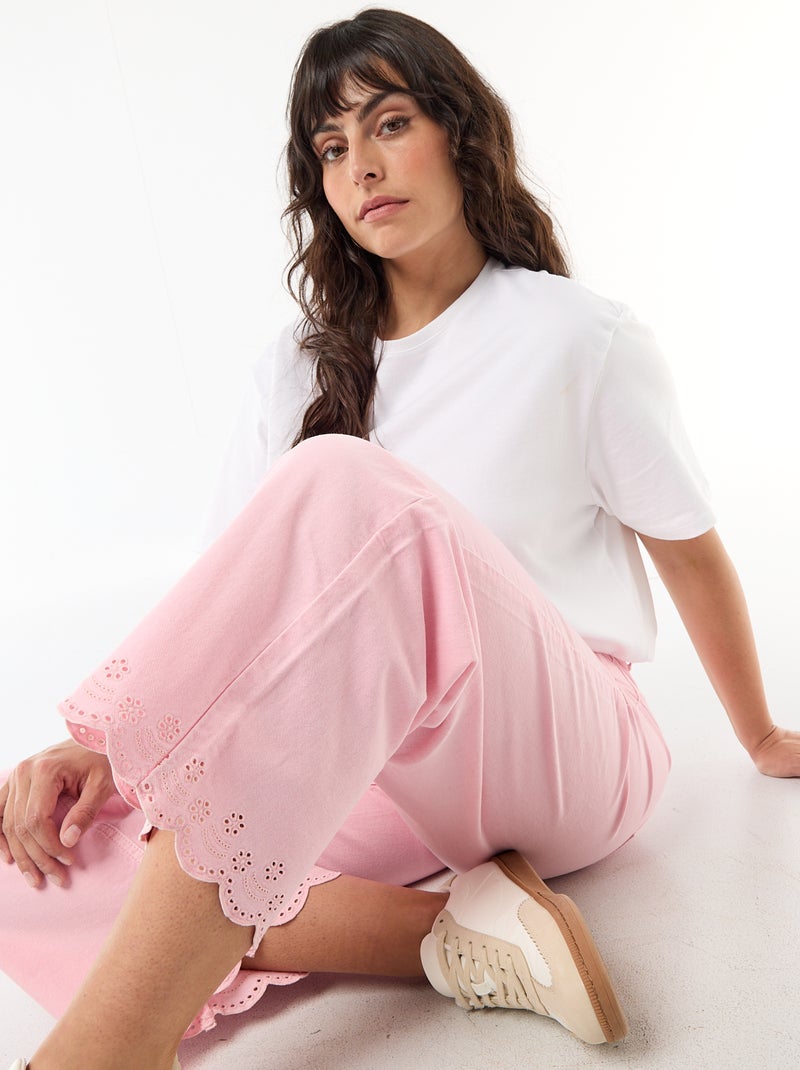 Jean wide leg taille haute avec poches plaquées devant et au dos Rose - Kiabi