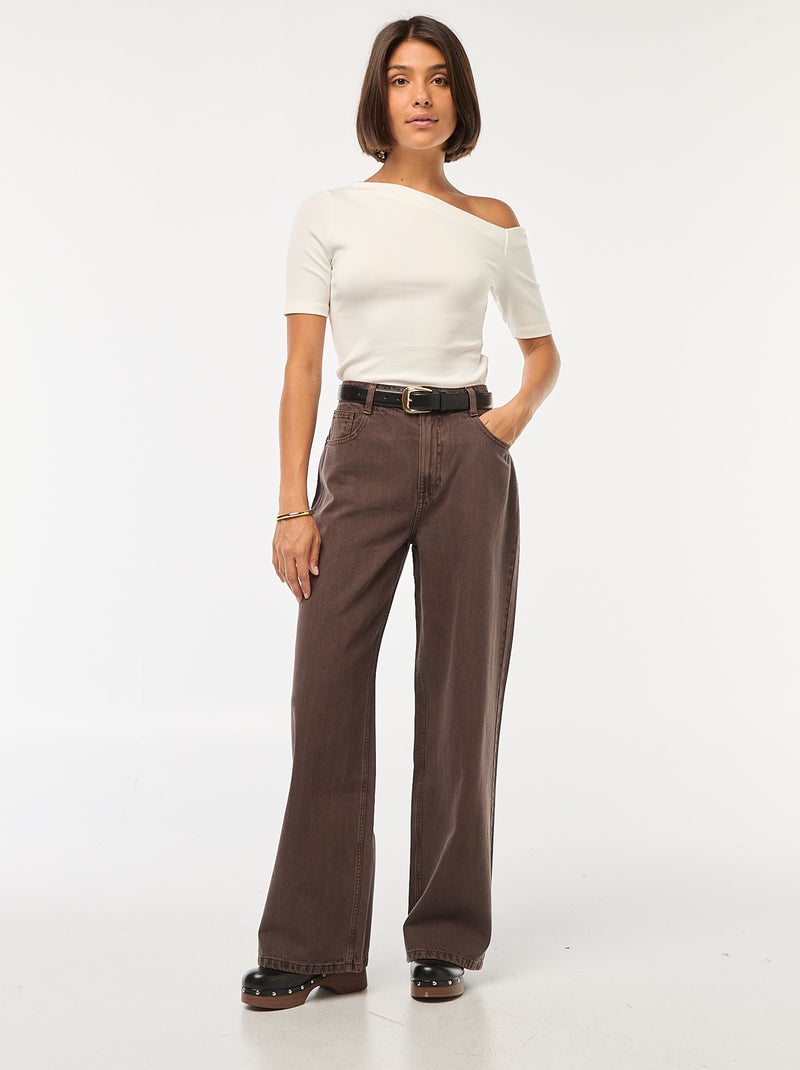 Jean Wide leg taille haute Marron foncé - Kiabi
