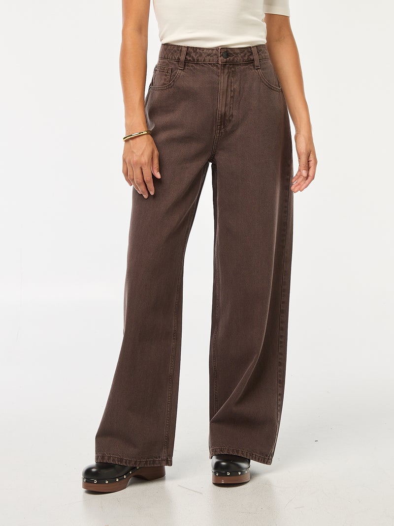 Jean Wide leg taille haute Marron foncé - Kiabi