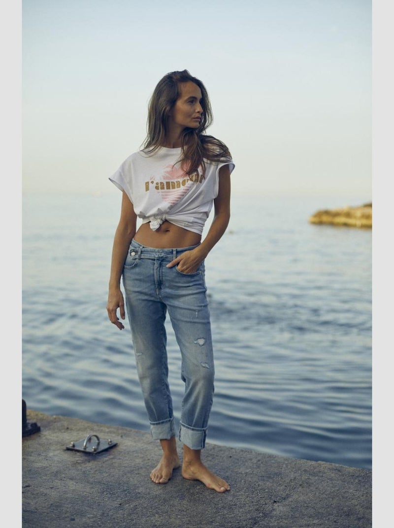 Jeans 400/17 mom taille haute 7/8ème 7/8ème 'Le Temps Des Cerises' Bleu - Kiabi