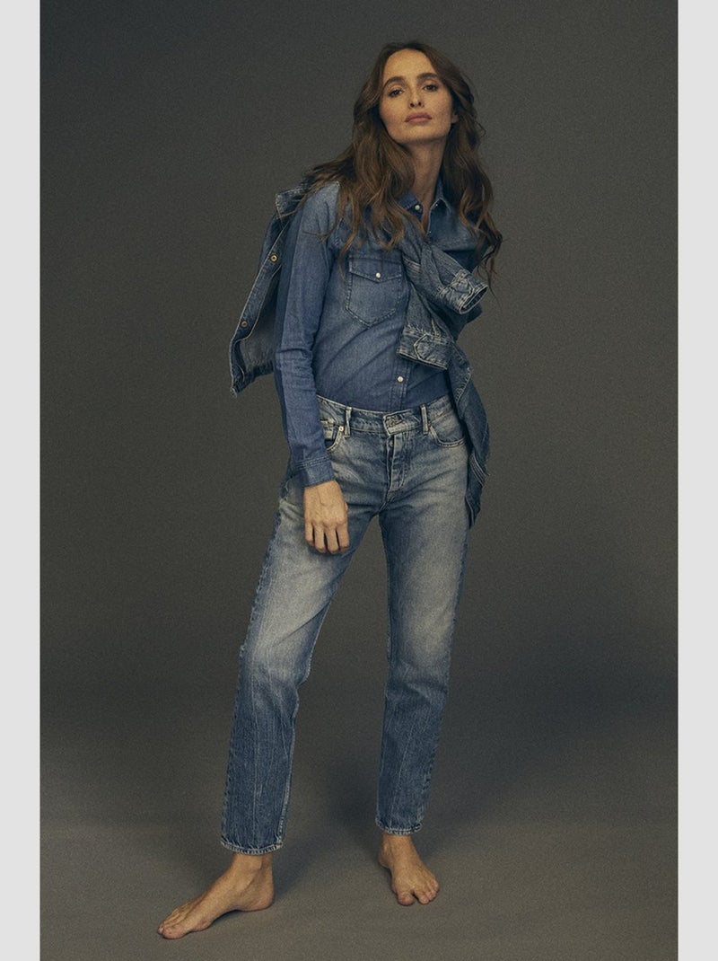 Jeans 400/20 mom taille haute 7/8ème mom 7/8ème 'Le Temps Des Cerises' Bleu - Kiabi