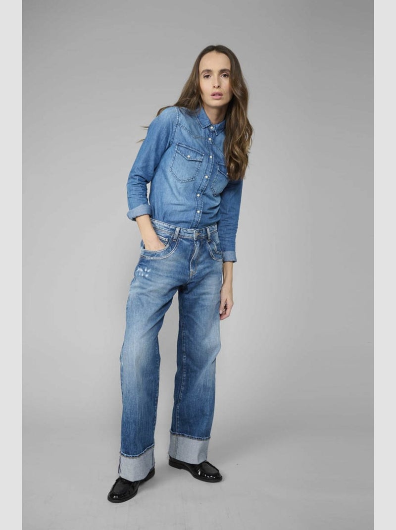 Jeans 400/28 regular loose taille haute regular droit 'Le Temps Des Cerises' Bleu - Kiabi