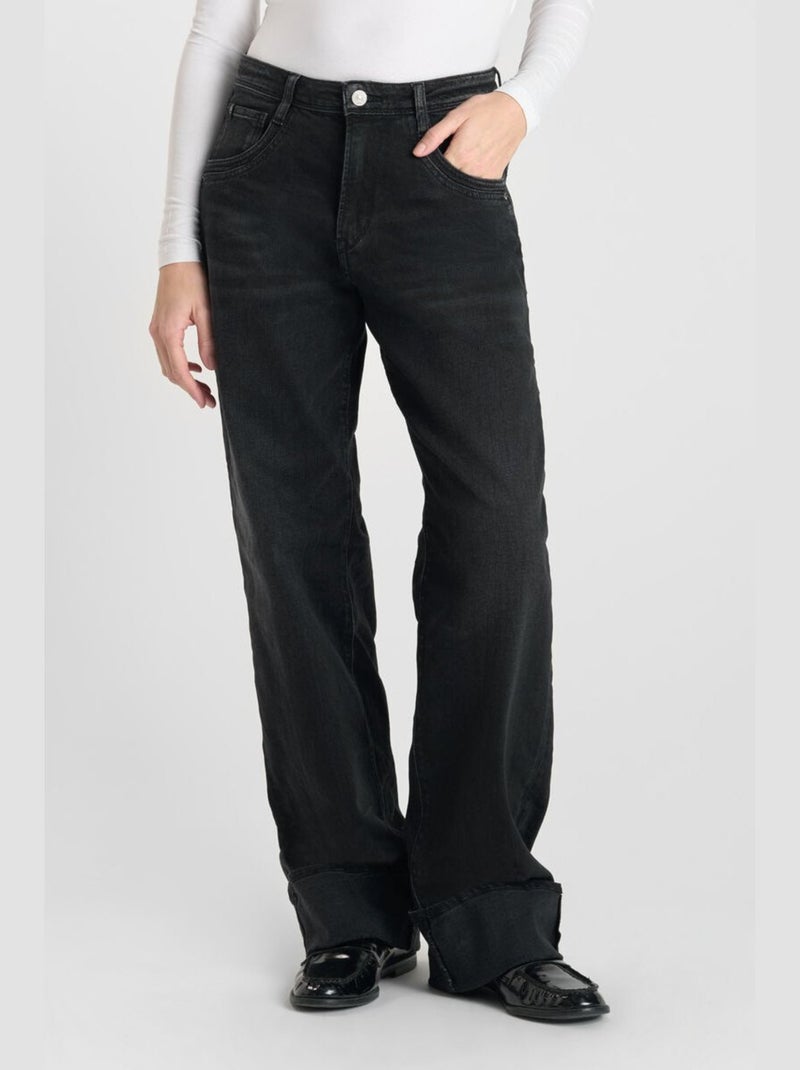 Jeans 400/28 wide leg taille haute regular droit 'Le Temps Des Cerises' Noir - Kiabi