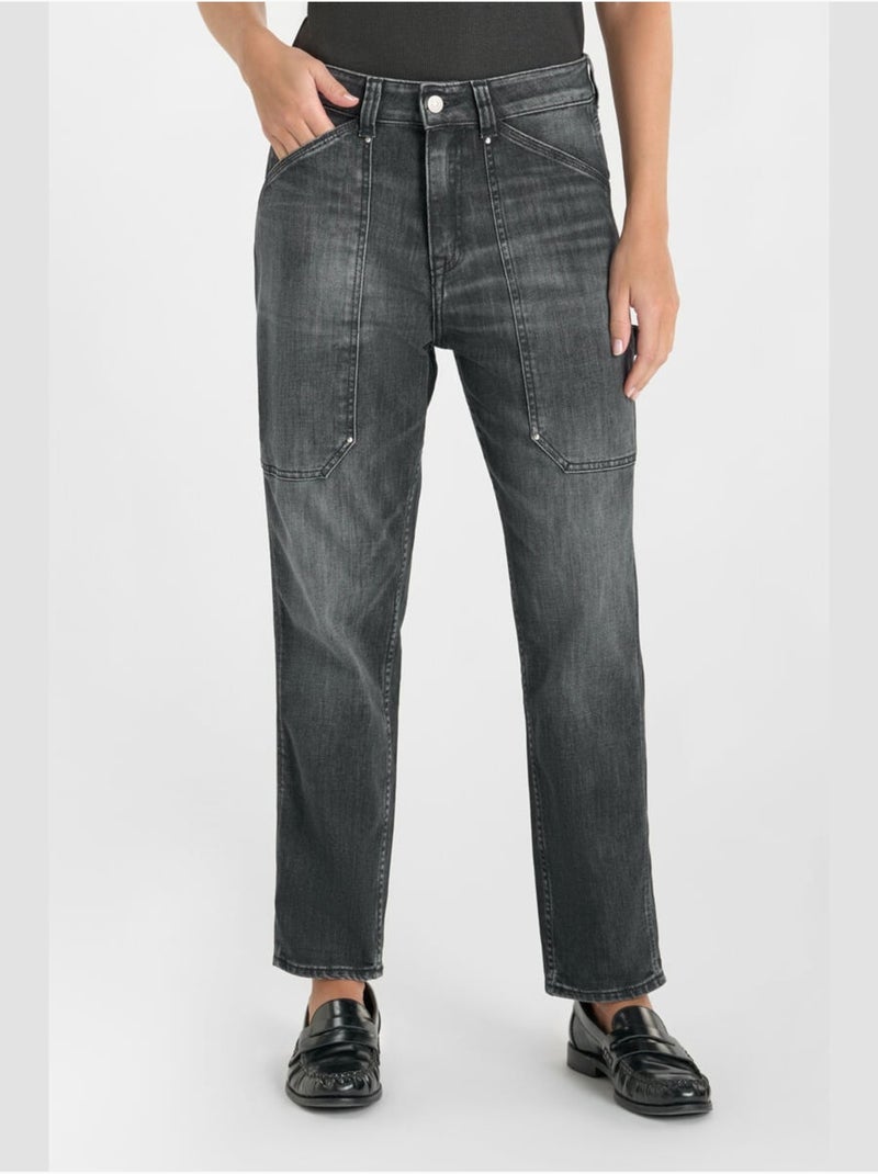 Jeans 400/60 girlfriend loose large 7/8ème 'Le Temps Des Cerises' Noir - Kiabi