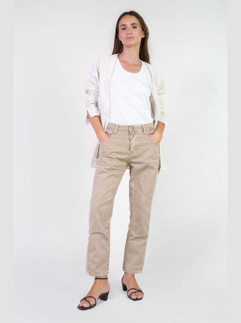 Jeans 400/60 girlfriend taille haute loose large 7/8ème 'Le Temps Des Cerises' Beige - Kiabi