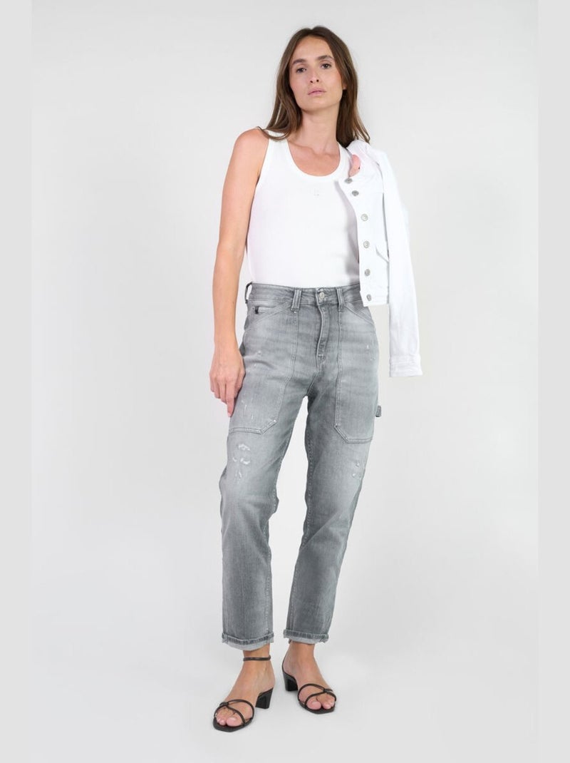 Jeans 400/60 girlfriend taille haute loose large 7/8ème 'Le Temps Des Cerises' Gris - Kiabi