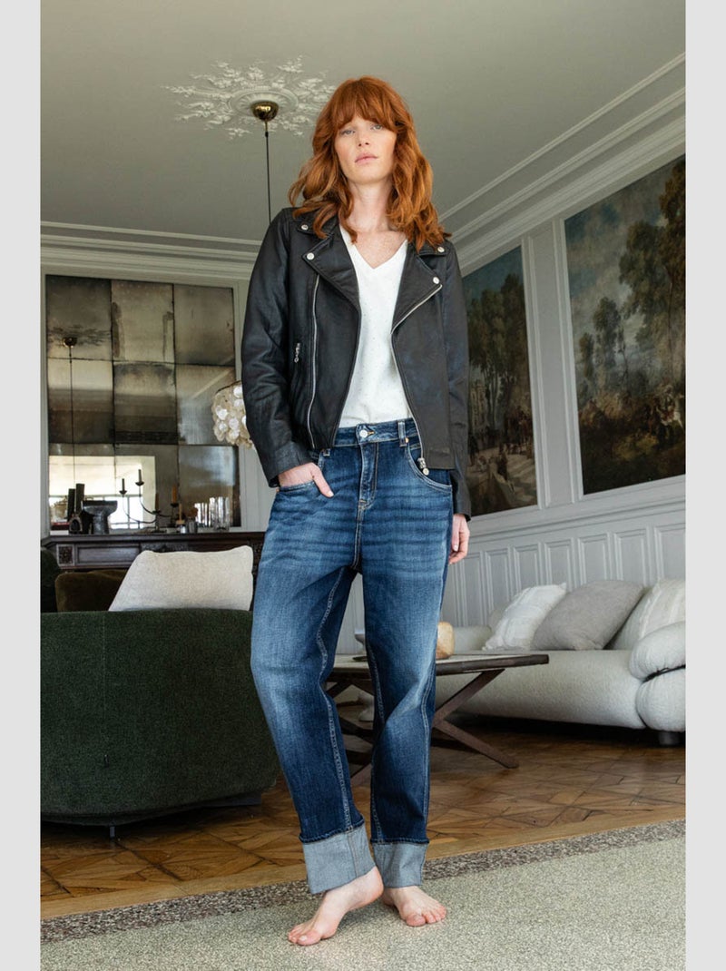 Jeans 400/60 girlfriend taille haute loose large 'Le Temps Des Cerises' Bleu - Kiabi