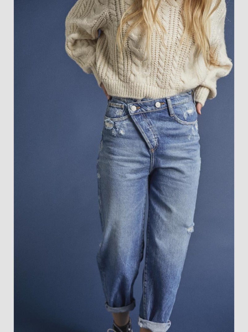 Jeans boyfit 7/8ème 7/8ème 'Le Temps Des Cerises' Bleu - Kiabi