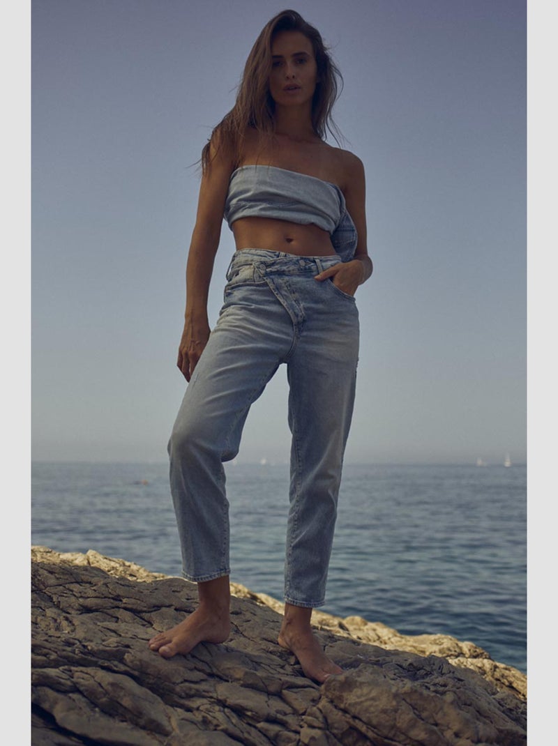 Jeans cosy boyfit 7/8ème 'Le Temps Des Cerises' Bleu - Kiabi