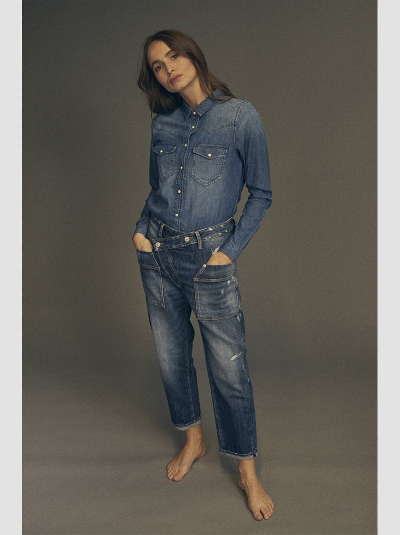 Jeans cosy boyfit 7/8ème 'Le Temps Des Cerises' Bleu - Kiabi