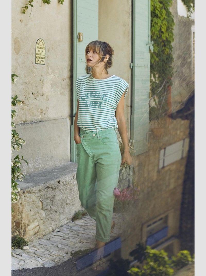 Jeans cosy boyfit 7/8ème 'Le Temps Des Cerises' Vert - Kiabi