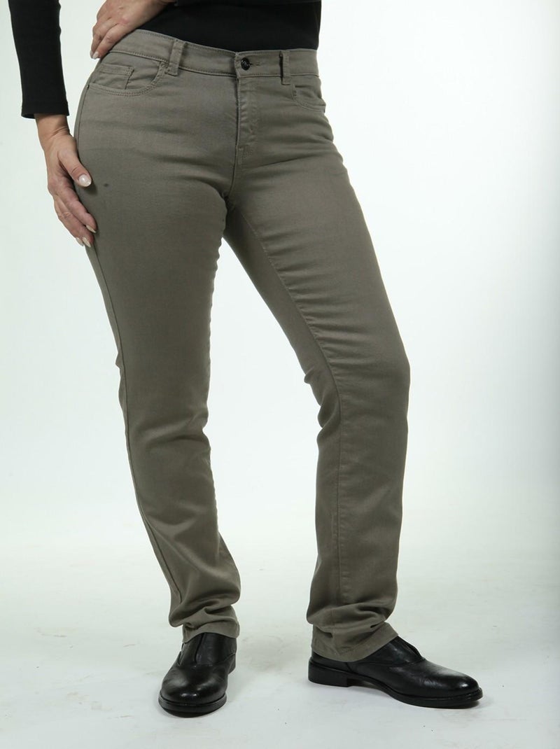 Jeans coupe droite taille haute stretch OBR4 'OBER' Kaki - Kiabi