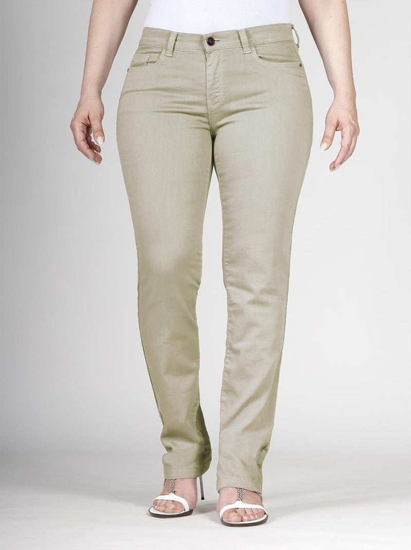 Jeans coupe droite taille haute stretch OBR5 'OBER' Beige - Kiabi