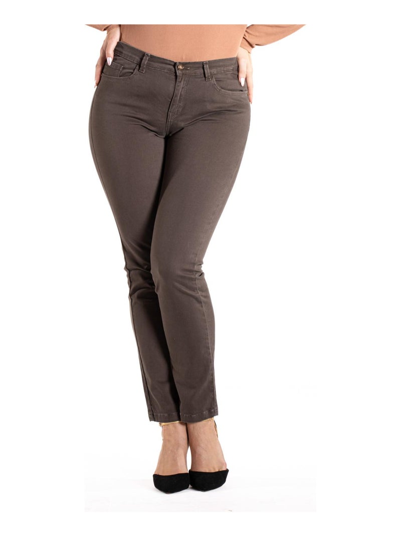 Jeans de couleur coupe droite taille haute stretch 'OBER' Marron - Kiabi