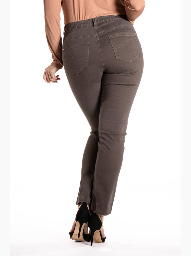 Jeans de couleur coupe droite taille haute stretch 'OBER' Marron - Kiabi