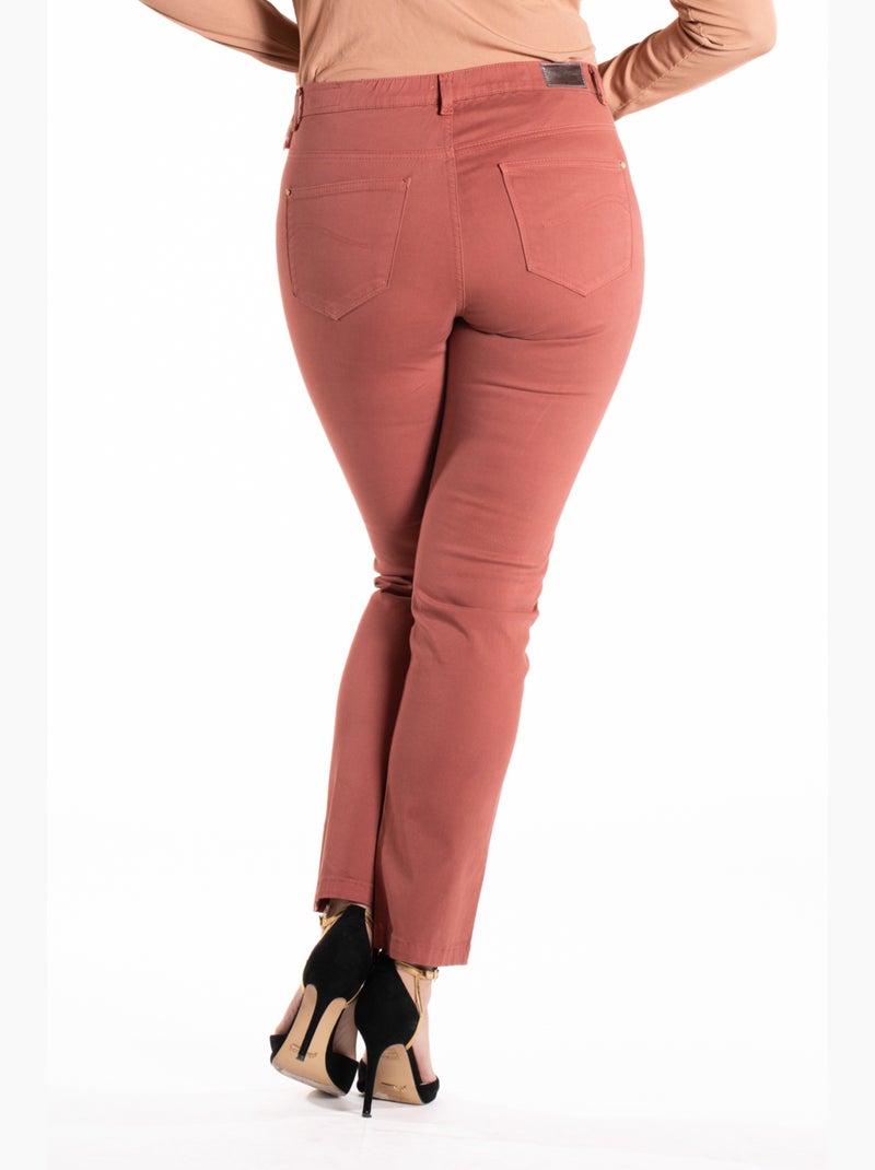 Jeans de couleur coupe droite taille haute stretch 'OBER' Rouge brique - Kiabi