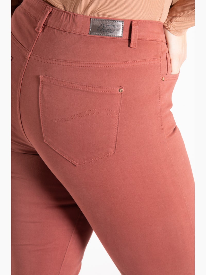 Jeans de couleur coupe droite taille haute stretch 'OBER' Rouge brique - Kiabi