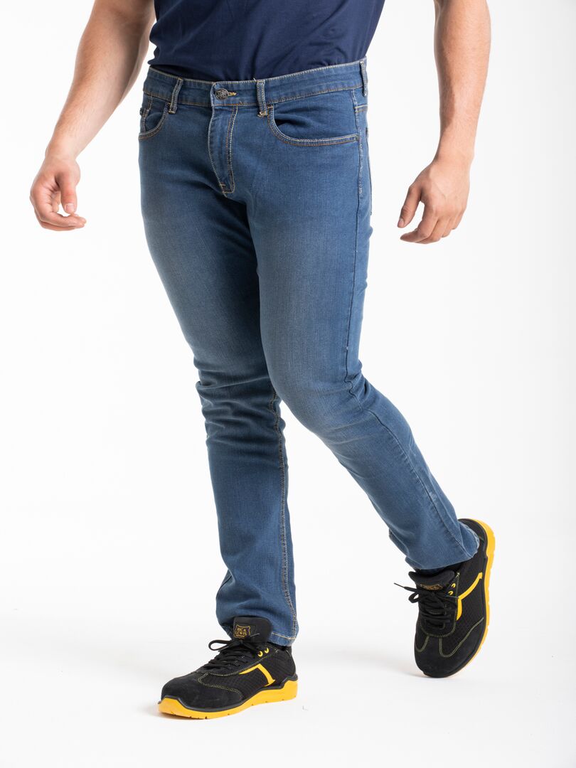 Jeans de travail coupe droite ajustée stone brossé stretch WORK3 Bleu - Kiabi