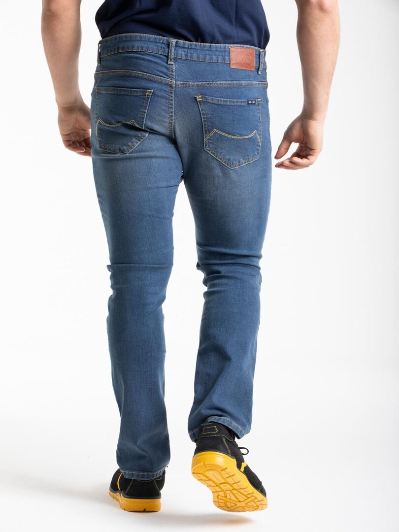Jeans de travail coupe droite ajustée stone brossé stretch WORK3 Bleu - Kiabi