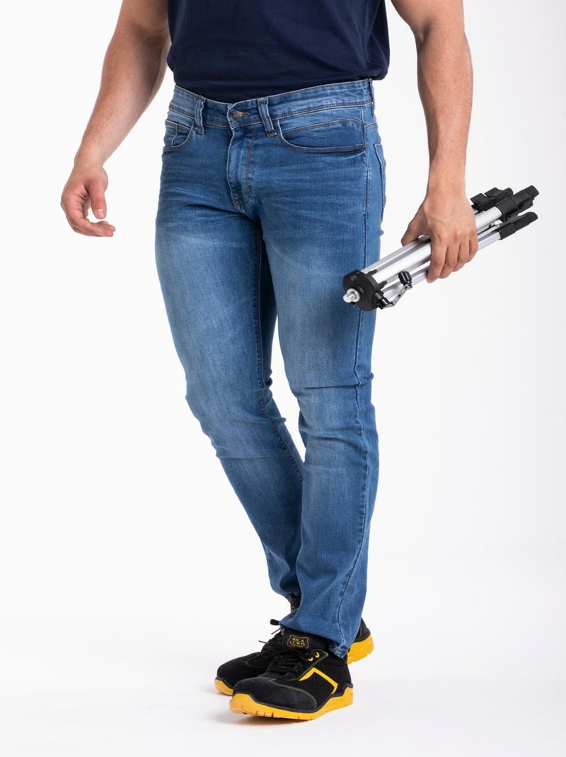 Jeans de travail coupe droite ajustée stretch super stone washed WORK1 'Rica Lewis' Bleu - Kiabi