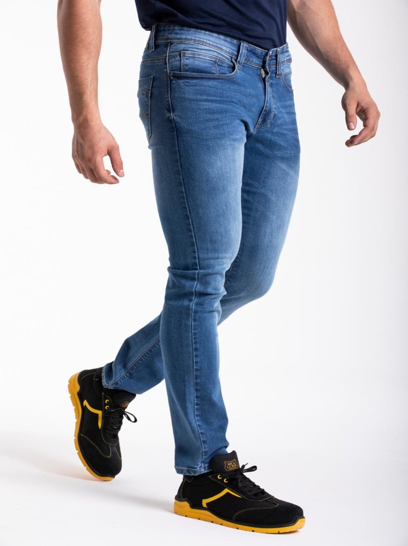 Jeans de travail coupe droite ajustée stretch super stone washed WORK1 'Rica Lewis' Bleu - Kiabi