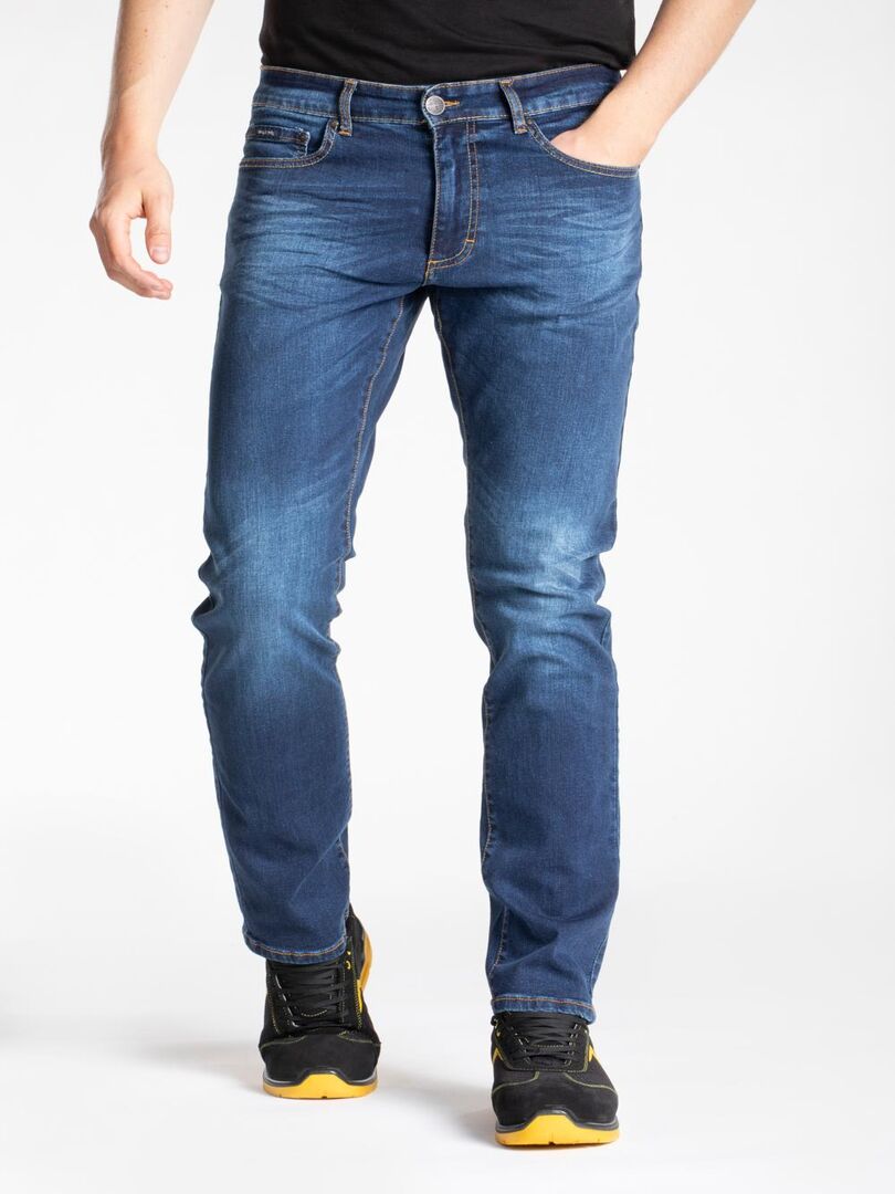 Jeans de travail coupe droite confort denim brossé stretch WORK8 Bleu - Kiabi