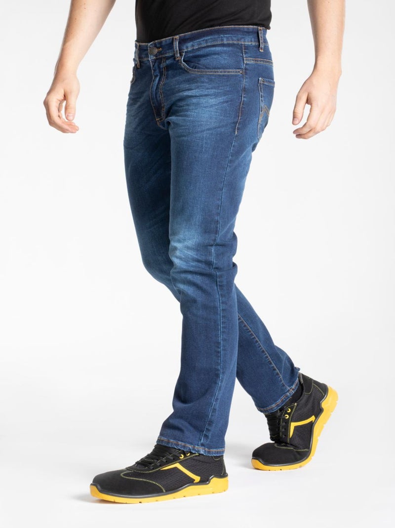 Jeans de travail coupe droite confort denim brossé stretch WORK8 'Rica Lewis' Bleu - Kiabi