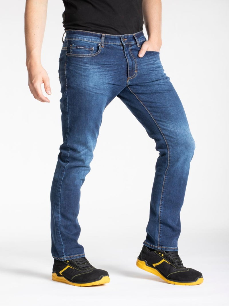 Jeans de travail coupe droite confort denim brossé stretch WORK8 'Rica Lewis' Bleu - Kiabi