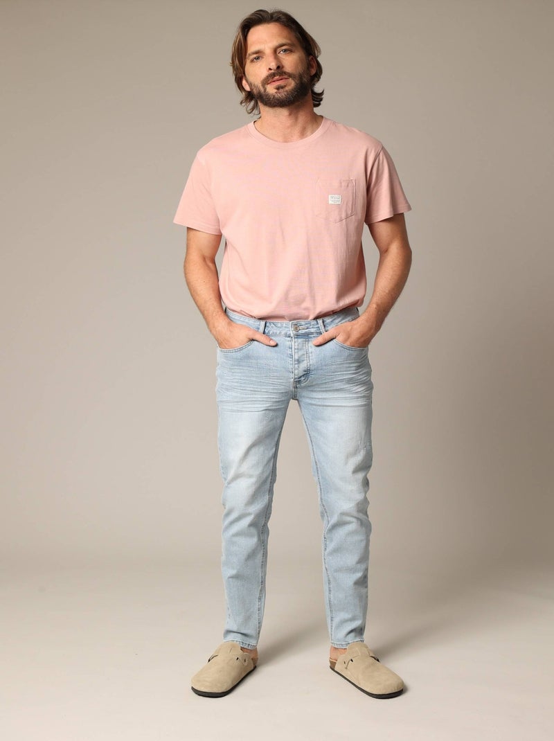 Jeans homme JOSUE en denim light stone destroy 'Deeluxe' Bleu clair - Kiabi